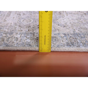 3'x5'2" Gray, Pure Silk And Textured Wool Hand Knotted, Oushak With Geometric Motif, Oriental Rug FWR450240