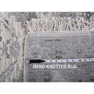 3'x5'2" Magnet Gray, Hand Knotted Wool and Silk, Rajasthan With Thick and Plush All Over Leaf Design, Oriental Rug FWR452418