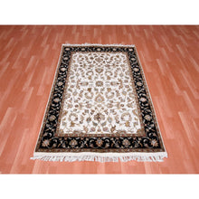 Load image into Gallery viewer, 4&#39;1&quot;x6&#39; Ivory, Hand Knotted, Rajasthan, With All Over Leaf Design, Thick And Plush, Wool And Silk, Oriental Rug FWR450276