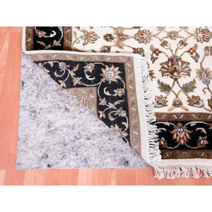 4'1"x6' Ivory, Hand Knotted, Rajasthan, With All Over Leaf Design, Thick And Plush, Wool And Silk, Oriental Rug FWR450276