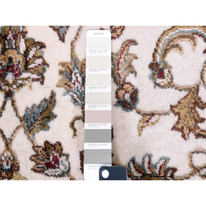 4'1"x6' Ivory, Hand Knotted, Rajasthan, With All Over Leaf Design, Thick And Plush, Wool And Silk, Oriental Rug FWR450276