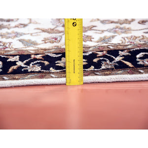 4'1"x6' Ivory, Hand Knotted, Rajasthan, With All Over Leaf Design, Thick And Plush, Wool And Silk, Oriental Rug FWR450276
