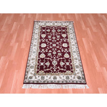 Load image into Gallery viewer, 3&#39;x5&#39; Burgundy Red, Thick And Plush, Wool And Silk, Hand Knotted, Rajasthan, All Over Leaf Design, Oriental Rug FWR450294