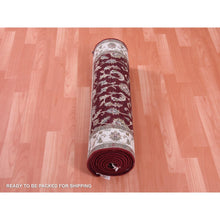 Load image into Gallery viewer, 2&#39;7&quot;x10&#39; Burgundy Red, All Over Leaf Design, Thick And Plush, Wool And Silk, Hand Knotted, Rajasthan, Oriental, Runner Rug FWR450330
