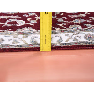 2'7"x10' Burgundy Red, All Over Leaf Design, Thick And Plush, Wool And Silk, Hand Knotted, Rajasthan, Oriental, Runner Rug FWR450330