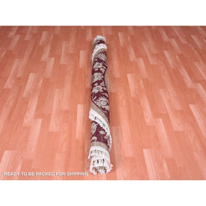 6'1"x6'1" Ivory, Wool and Silk, Hand Knotted, Rajasthan, All Over Leaf Design, Thick and Plush, Oriental, Round Rug FWR450378