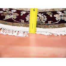 Load image into Gallery viewer, 6&#39;1&quot;x6&#39;1&quot; Ivory, Wool and Silk, Hand Knotted, Rajasthan, All Over Leaf Design, Thick and Plush, Oriental, Round Rug FWR450378