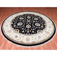 Load image into Gallery viewer, 10&#39;2&quot;x10&#39;2&quot; Black, Rajasthan, All Over Design, Thick And Plush, Wool And Silk, Hand Knotted, Round, Oriental Rug FWR450402