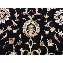 Load image into Gallery viewer, 10&#39;2&quot;x10&#39;2&quot; Black, Rajasthan, All Over Design, Thick And Plush, Wool And Silk, Hand Knotted, Round, Oriental Rug FWR450402
