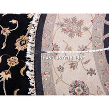 Load image into Gallery viewer, 10&#39;2&quot;x10&#39;2&quot; Black, Rajasthan, All Over Design, Thick And Plush, Wool And Silk, Hand Knotted, Round, Oriental Rug FWR450402