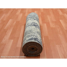 Load image into Gallery viewer, 2&#39;8&quot;x12&#39;2&quot; Charcoal Gray Modern Abstract Design, Wool And Silk Denser Weave, Persian Knot, Hand Knotted Runner Oriental Rug FWR450450