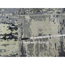 Load image into Gallery viewer, 2&#39;8&quot;x12&#39;2&quot; Charcoal Gray Modern Abstract Design, Wool And Silk Denser Weave, Persian Knot, Hand Knotted Runner Oriental Rug FWR450450