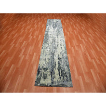 Load image into Gallery viewer, 2&#39;7&quot;x12&#39;2&quot; Charcoal Gray Abstract Design Wool And Silk Denser Weave Persian Knot Hand Knotted Oriental Runner Rug FWR450456