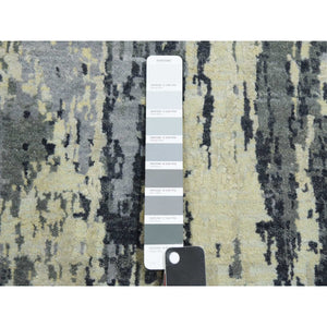 2'7"x12'2" Charcoal Gray Abstract Design Wool And Silk Denser Weave Persian Knot Hand Knotted Oriental Runner Rug FWR450456