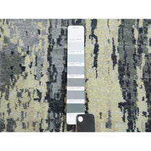 Load image into Gallery viewer, 2&#39;7&quot;x12&#39;2&quot; Charcoal Gray Abstract Design Wool And Silk Denser Weave Persian Knot Hand Knotted Oriental Runner Rug FWR450456