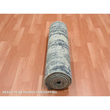 Load image into Gallery viewer, 2&#39;7&quot;x12&#39;2&quot; Charcoal Gray Abstract Design Wool And Silk Denser Weave Persian Knot Hand Knotted Oriental Runner Rug FWR450456