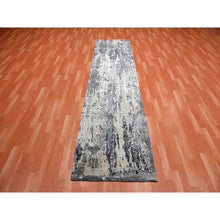 Load image into Gallery viewer, 2&#39;7&quot;x10&#39;3&quot; Charcoal Gray Abstract Design Wool And Silk Denser Weave Persian Knot Hand Knotted Oriental Rug FWR450462