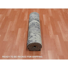 Load image into Gallery viewer, 2&#39;7&quot;x10&#39;3&quot; Charcoal Gray Abstract Design Wool And Silk Denser Weave Persian Knot Hand Knotted Oriental Rug FWR450462