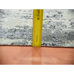 2'7"x10'3" Charcoal Gray Abstract Design Wool And Silk Denser Weave Persian Knot Hand Knotted Oriental Rug FWR450462
