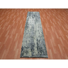 Load image into Gallery viewer, 2&#39;7&quot;x10&#39;2&quot; Charcoal Gray Abstract Design Wool And Silk Denser Weave Persian Knot Hand Knotted Oriental Runner Rug FWR450468