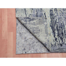 Load image into Gallery viewer, 2&#39;7&quot;x10&#39;2&quot; Charcoal Gray Abstract Design Wool And Silk Denser Weave Persian Knot Hand Knotted Oriental Runner Rug FWR450468