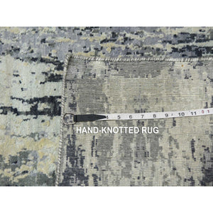 2'7"x10'2" Charcoal Gray Abstract Design Wool And Silk Denser Weave Persian Knot Hand Knotted Oriental Runner Rug FWR450468