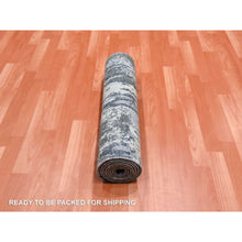 Load image into Gallery viewer, 2&#39;6&quot;x8&#39;3&quot; Charcoal Gray Abstract Design Wool And Silk Denser Weave Persian Knot Hand Knotted Oriental Runner Rug FWR450474