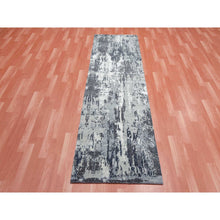 Load image into Gallery viewer, 2&#39;6&quot;x8&#39;3&quot; Charcoal Gray Persian Knot, Modern Abstract Design, Wool And Silk, Denser Weave, Hand Knotted Runner Oriental Rug FWR450480