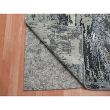 Load image into Gallery viewer, 2&#39;6&quot;x8&#39;3&quot; Charcoal Gray Persian Knot, Modern Abstract Design, Wool And Silk, Denser Weave, Hand Knotted Runner Oriental Rug FWR450480