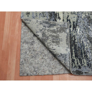 2'6"x8'3" Charcoal Gray Persian Knot, Modern Abstract Design, Wool And Silk, Denser Weave, Hand Knotted Runner Oriental Rug FWR450480