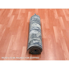 Load image into Gallery viewer, 2&#39;6&quot;x8&#39;3&quot; Charcoal Gray Persian Knot, Modern Abstract Design, Wool And Silk, Denser Weave, Hand Knotted Runner Oriental Rug FWR450480