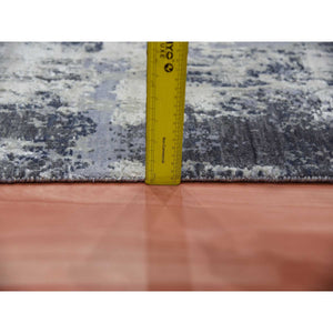 2'6"x8'3" Charcoal Gray Persian Knot, Modern Abstract Design, Wool And Silk, Denser Weave, Hand Knotted Runner Oriental Rug FWR450480