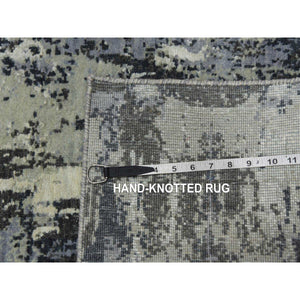 2'6"x8'3" Charcoal Gray Persian Knot, Modern Abstract Design, Wool And Silk, Denser Weave, Hand Knotted Runner Oriental Rug FWR450480