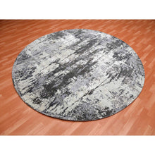 Load image into Gallery viewer, 8&#39;2&quot;x8&#39;2&quot; Charcoal Gray Wool And Silk Abstract Design  Denser Weave Persian Knot Hand Knotted Round Oriental Rug FWR450522