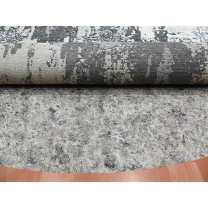 8'2"x8'2" Charcoal Gray Wool And Silk Abstract Design  Denser Weave Persian Knot Hand Knotted Round Oriental Rug FWR450522