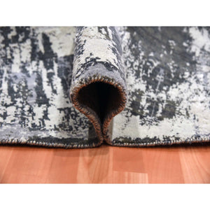 8'2"x8'2" Charcoal Gray Wool And Silk Abstract Design  Denser Weave Persian Knot Hand Knotted Round Oriental Rug FWR450522