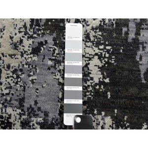 8'2"x8'2" Charcoal Gray Wool And Silk Abstract Design  Denser Weave Persian Knot Hand Knotted Round Oriental Rug FWR450522