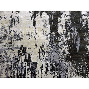 8'2"x8'2" Charcoal Gray Wool And Silk Abstract Design  Denser Weave Persian Knot Hand Knotted Round Oriental Rug FWR450522