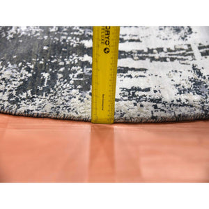 8'2"x8'2" Charcoal Gray Wool And Silk Abstract Design  Denser Weave Persian Knot Hand Knotted Round Oriental Rug FWR450522