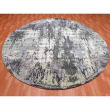Load image into Gallery viewer, 10&#39;x10&#39; Charcoal Gray Abstract Design Wool And Silk Persian Knot Denser Weave Hand Knotted Oriental Round Rug FWR450528