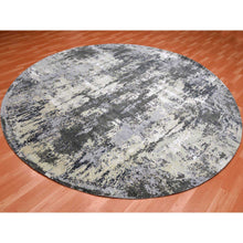 Load image into Gallery viewer, 10&#39;x10&#39; Charcoal Gray Abstract Design Wool And Silk Persian Knot Denser Weave Hand Knotted Oriental Round Rug FWR450528