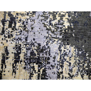 10'x10' Charcoal Gray Abstract Design Wool And Silk Persian Knot Denser Weave Hand Knotted Oriental Round Rug FWR450528