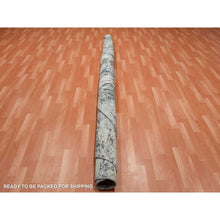 Load image into Gallery viewer, 10&#39;x10&#39; Charcoal Gray Abstract Design Wool And Silk Persian Knot Denser Weave Hand Knotted Oriental Round Rug FWR450528