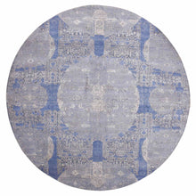 Load image into Gallery viewer, 10&#39;1&quot;x10&#39;1&quot; Blue Wool and Pure Silk Jewellery Design Hand Knotted Oriental Round Rug FWR450534