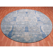 Load image into Gallery viewer, 10&#39;1&quot;x10&#39;1&quot; Blue Wool And Pure Silk Jewellery Design  Hand Knotted Oriental Round Rug FWR450534