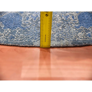 10'1"x10'1" Blue Wool And Pure Silk Jewellery Design  Hand Knotted Oriental Round Rug FWR450534