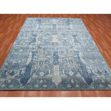 Load image into Gallery viewer, 7&#39;10&quot;x10&#39; Blue Wool And Pure Silk Hand Knotted Jewellery Design With Soft Colors Oriental Rug FWR450552