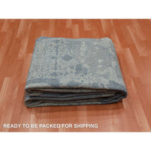 Load image into Gallery viewer, 7&#39;10&quot;x10&#39; Blue Wool And Pure Silk Hand Knotted Jewellery Design With Soft Colors Oriental Rug FWR450552