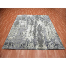 Load image into Gallery viewer, 8&#39;2&quot;x8&#39;2&quot; Charcoal Gray Abstract Design Wool And Silk Denser Weave Persian Knot Hand Knotted Oriental Square Rug FWR450558