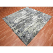 Load image into Gallery viewer, 8&#39;2&quot;x8&#39;2&quot; Charcoal Gray Abstract Design Wool And Silk Denser Weave Persian Knot Hand Knotted Oriental Square Rug FWR450558